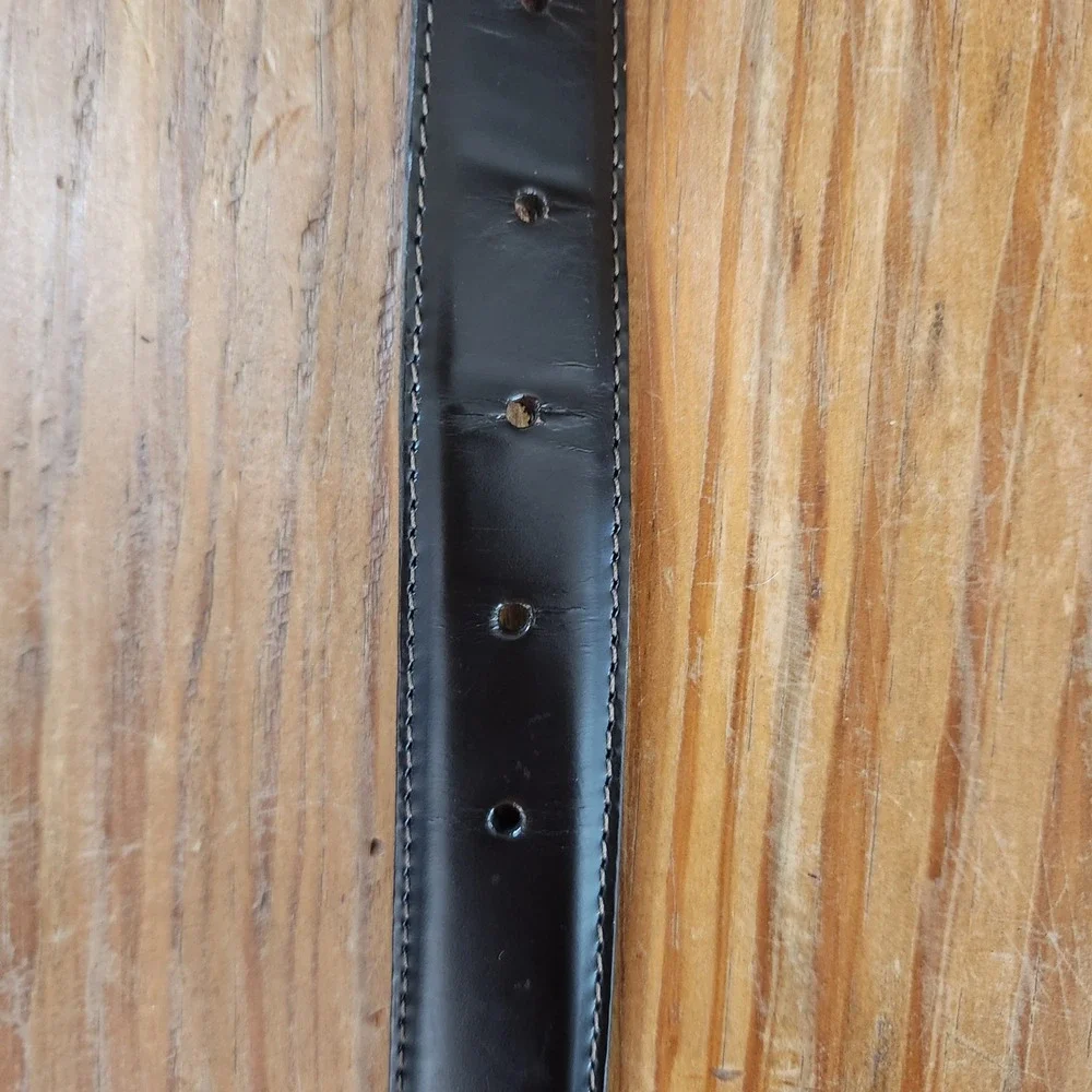 Mens L.L. Bean Dark Brown‎ Leather Belt Brass Buckle, Size 44
